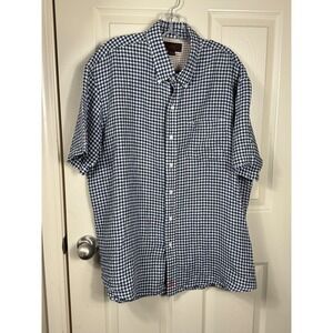 Trevero Linen Button Down Shirt Gingham Check Short‎ Sleeve Mens XL
